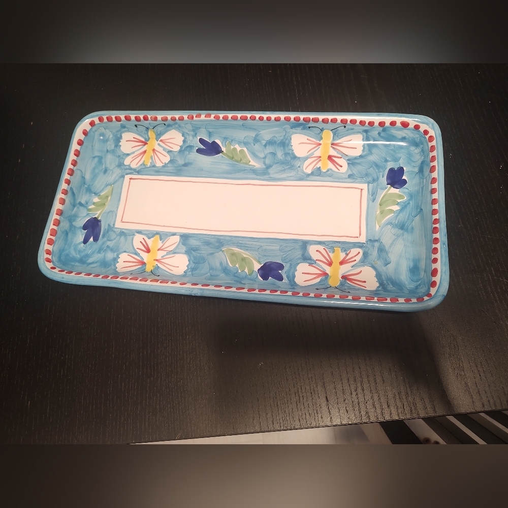 Vietri Plate Made in Italy 15 x 8 pretty with butterflies reg price $220